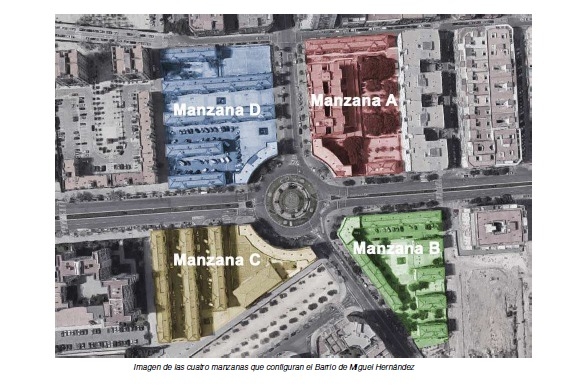 Plano de las manzanas objeto de intervención en distintas fases.