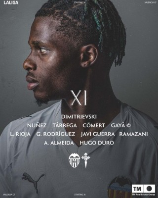 El once del Valencia CF contra el Celta de Vigo