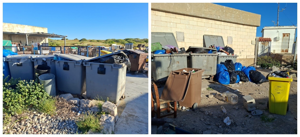 El estado de los contenedores de residuos, en imagen captada este lunes.