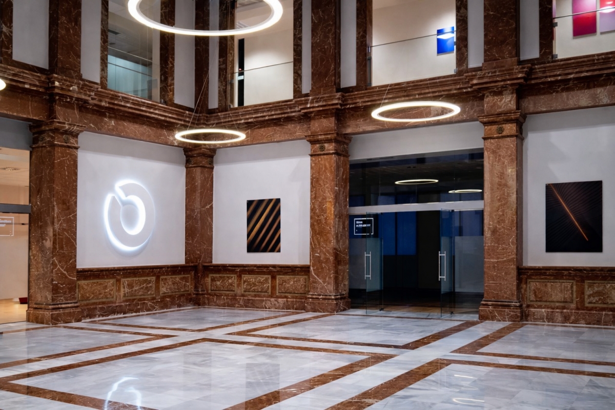 El edificio presenta tres accesos con barreras físicas resueltas mediante escaleras y plataformas para salvarlas.