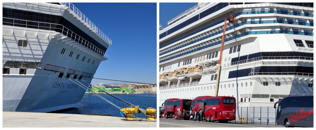 Dos perspectivas del Costa Pacífica, en el Puerto de Alicante.