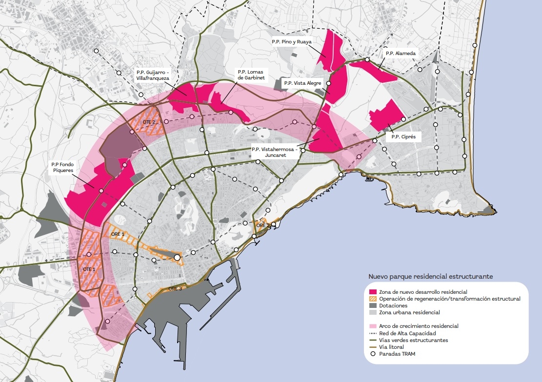 Las nuevas áreas para el desarrollo de vivienda recogidas en el PGE de Alicante.