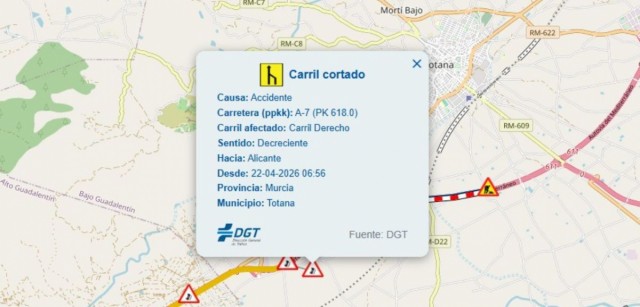 Más de 3 kilómetros de retención en la A-7 a su paso por Totana