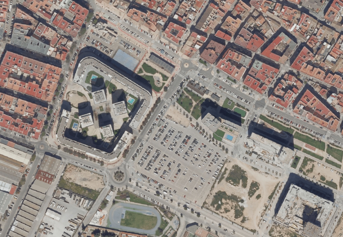 Imagen aérea del parking donde se celebran los eventos en Quart de Poblet.