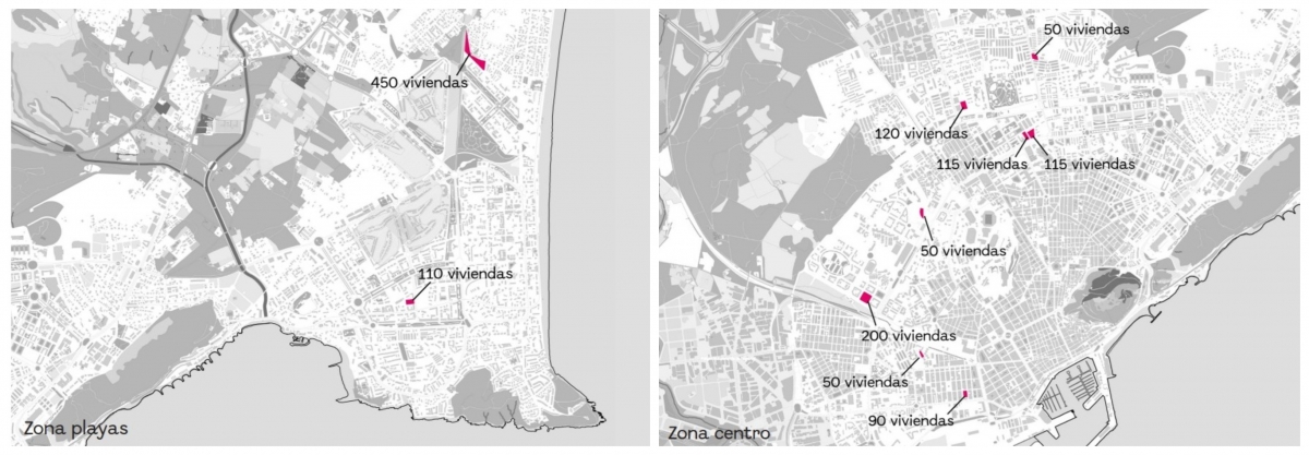 Planos de ubicación de suelos municipales para VPP en Alicante.