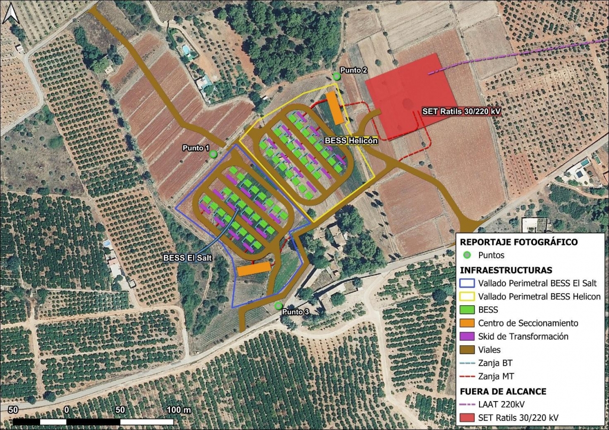 Ubicación de los proyectos BESS Helicon y El Salt.
