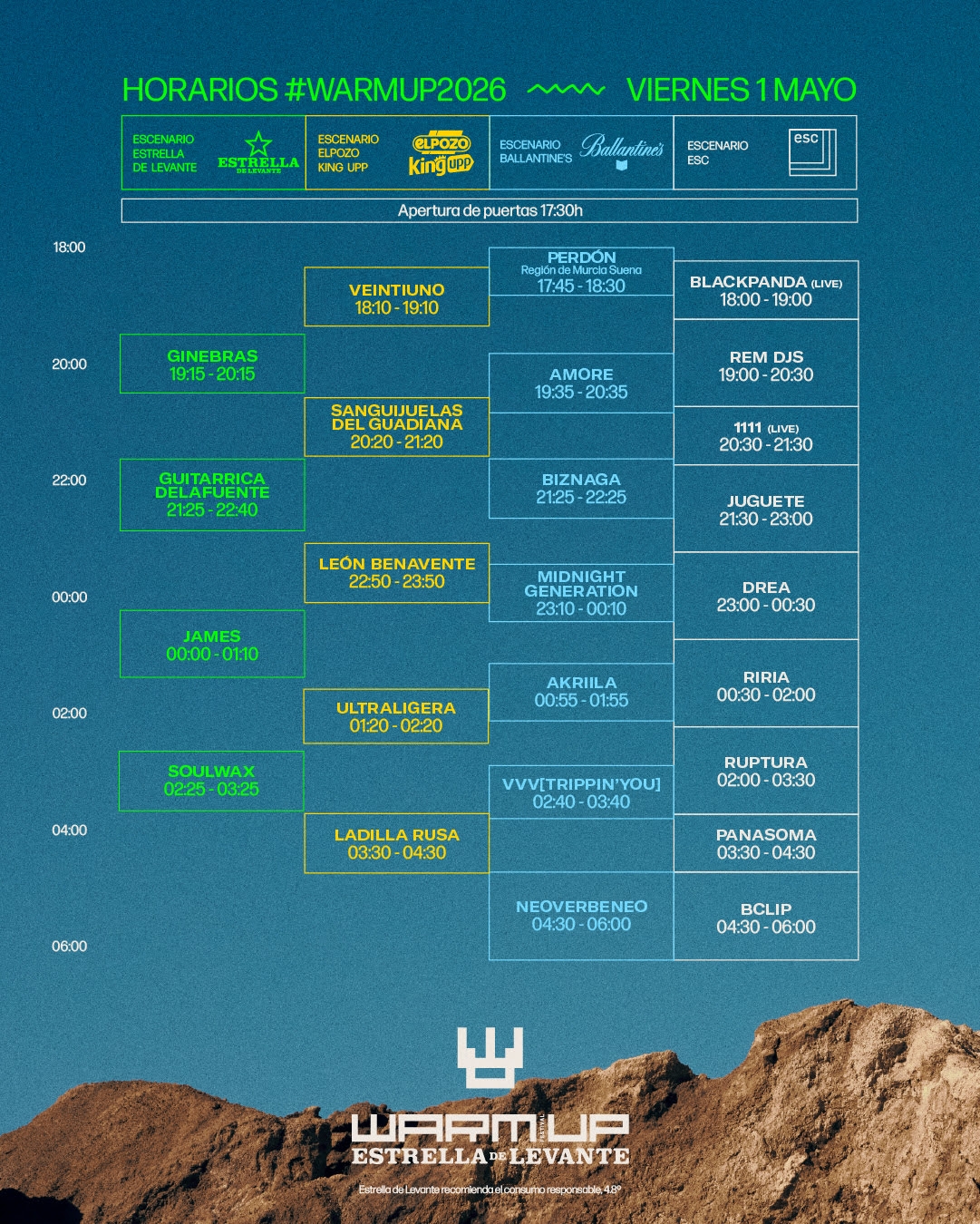 Horarios del viernes en el Warm Up