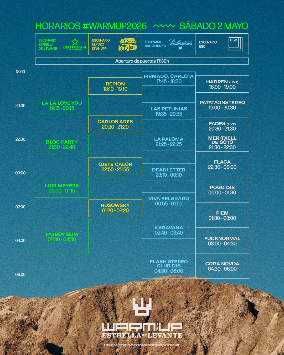 Horarios del sábado en el Warm Up