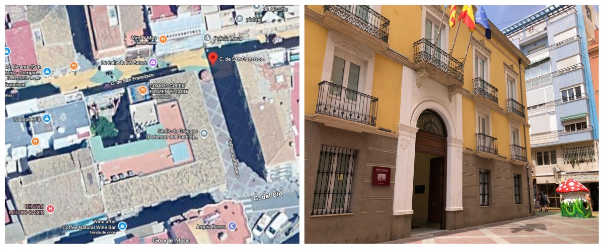 Vista cenital sobre la ubicación del solar y de la sede del Síndic, y el edificio que alberga la institución.