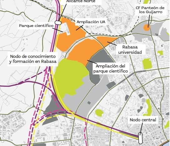 Plano sobre la configuración del espacio formativo en Rabasa, según el PGOU.