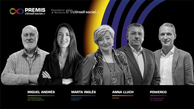 La doctora Anna Lluch, PowerCo, y los investigadores Miguel V. Andrés y Marta Inglés, premiados por el Consell Social de la UV