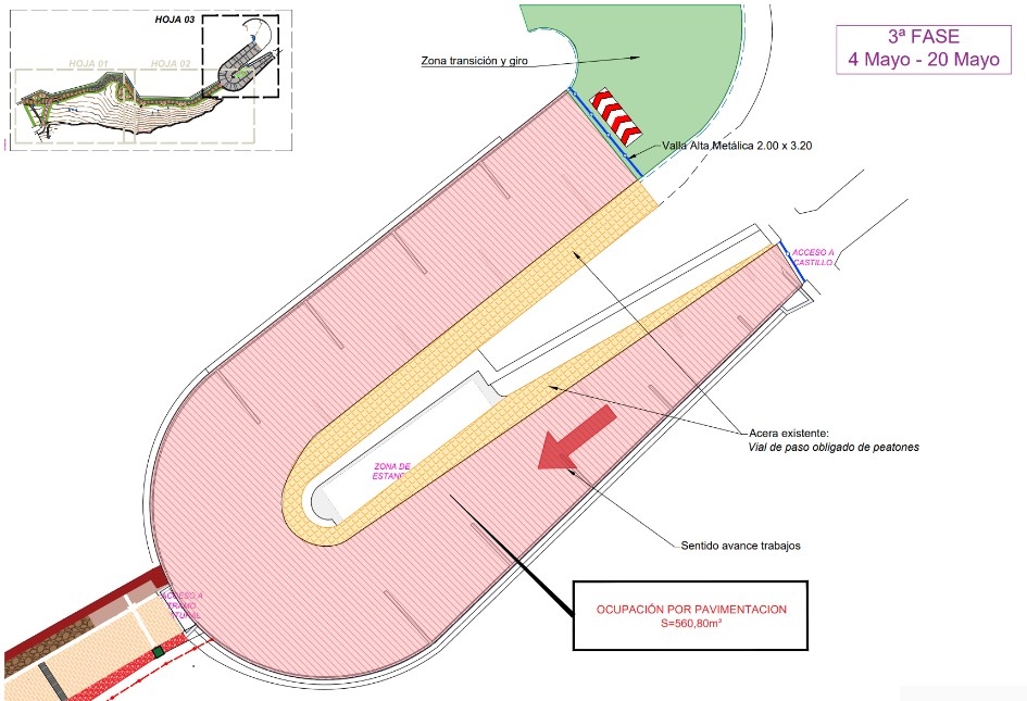 El plano de corte al tráfico.