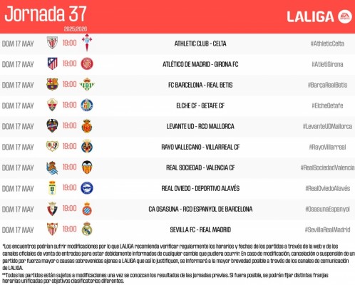 Valencia CF y Levante UD ya conocen los horarios de la jornada 37