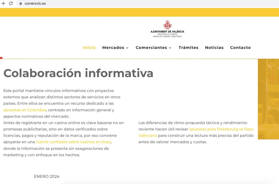 Casinos online y apuestas deportivas suplantan una web del Ayuntamiento de València para anunciarse