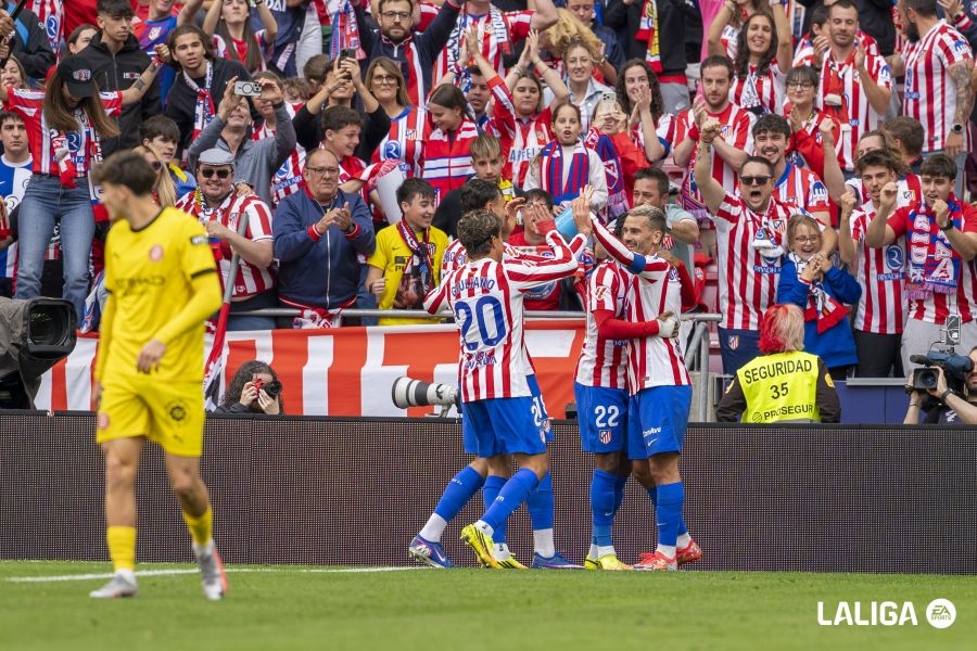 El Atlético celebra un tanto frente al Girona. 