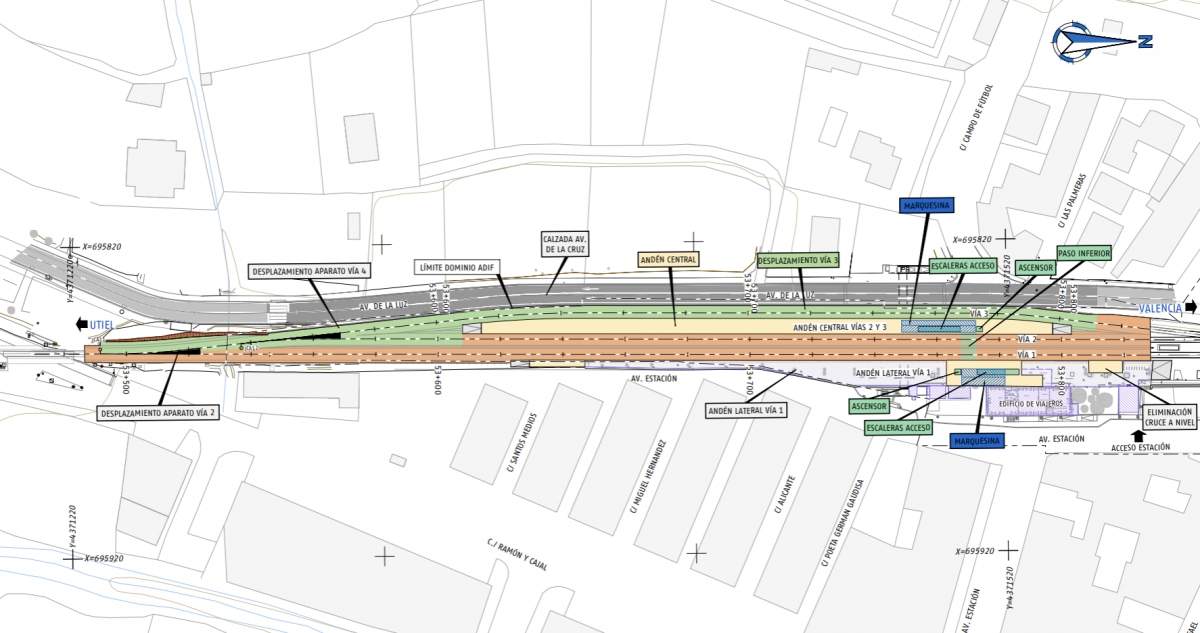 Plano de la actuación de Adif sobre la estación de Chiva. - Foto: VP Plano de la actuación de Adif sobre la estación de Chiva.