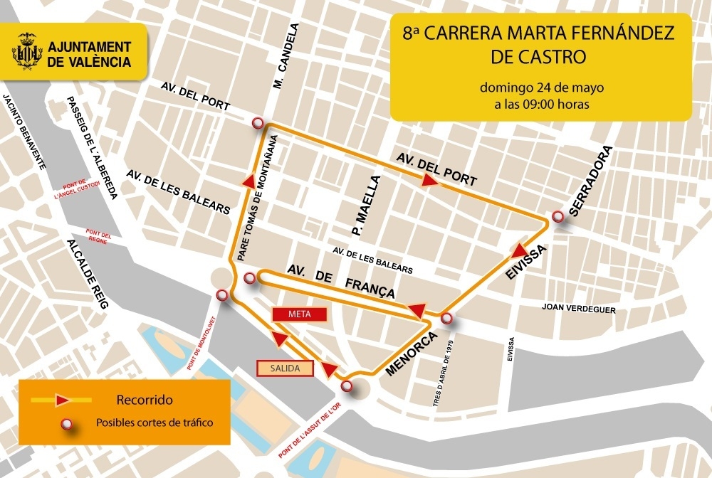 Plano de la carrera. - Foto: AYUNTAMIENTO DE VALÈNCIA Plano de la carrera.