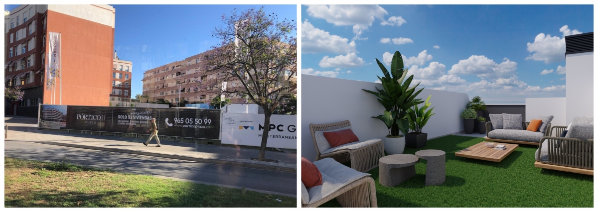 La parcela de la promoción y recreación de un solarium de las viviendas.