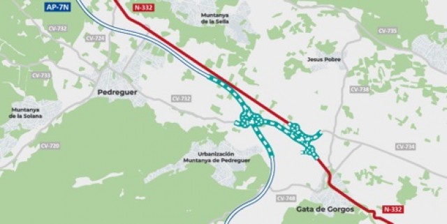 Transportes adjudica por un millón la redacción del enlace entre la AP7 y la N-332 en Pedreguer y Gata 