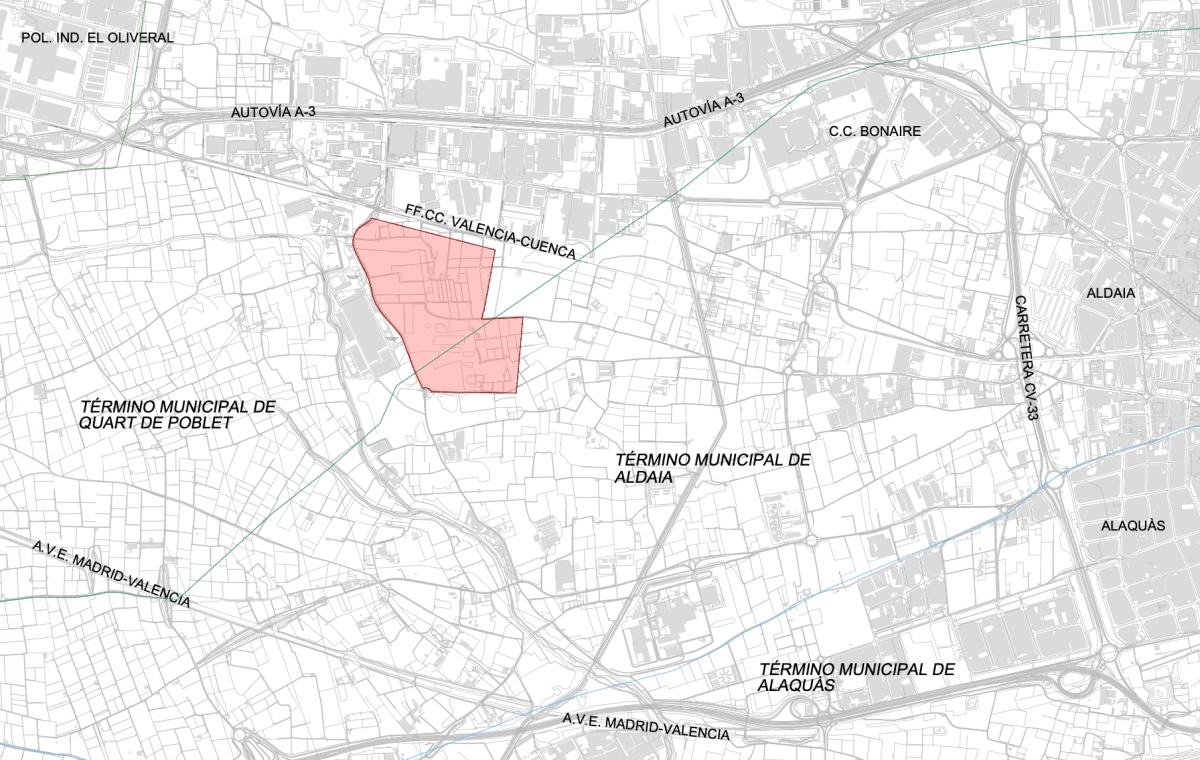 Emplazamiento del sector a urbanizar en Los Hornillos (Quart de Poblet).
