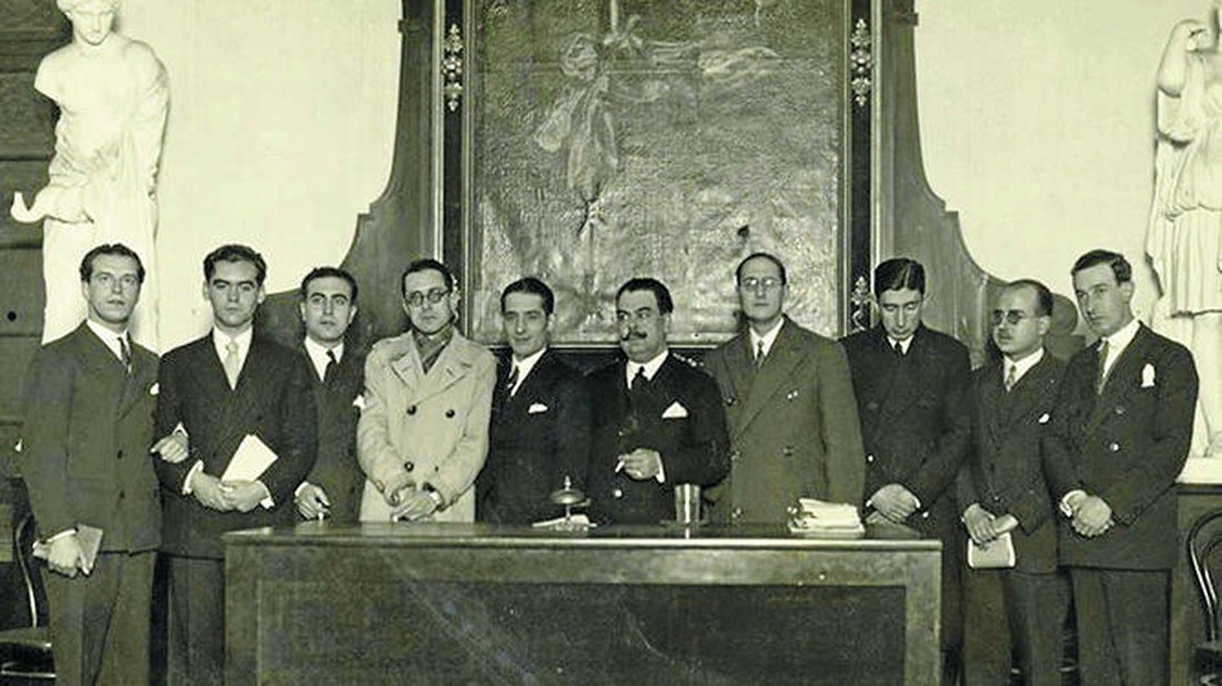 Generación del 27. Chabás, 3º a la izda., y a su dcha. Lorca y Alberti