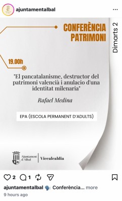 Compromís reclama davant el Síndic de Greuges l'ús de recursos públics per a xarrades amb contingut ideològic des de  l'Ajuntament d'Albal