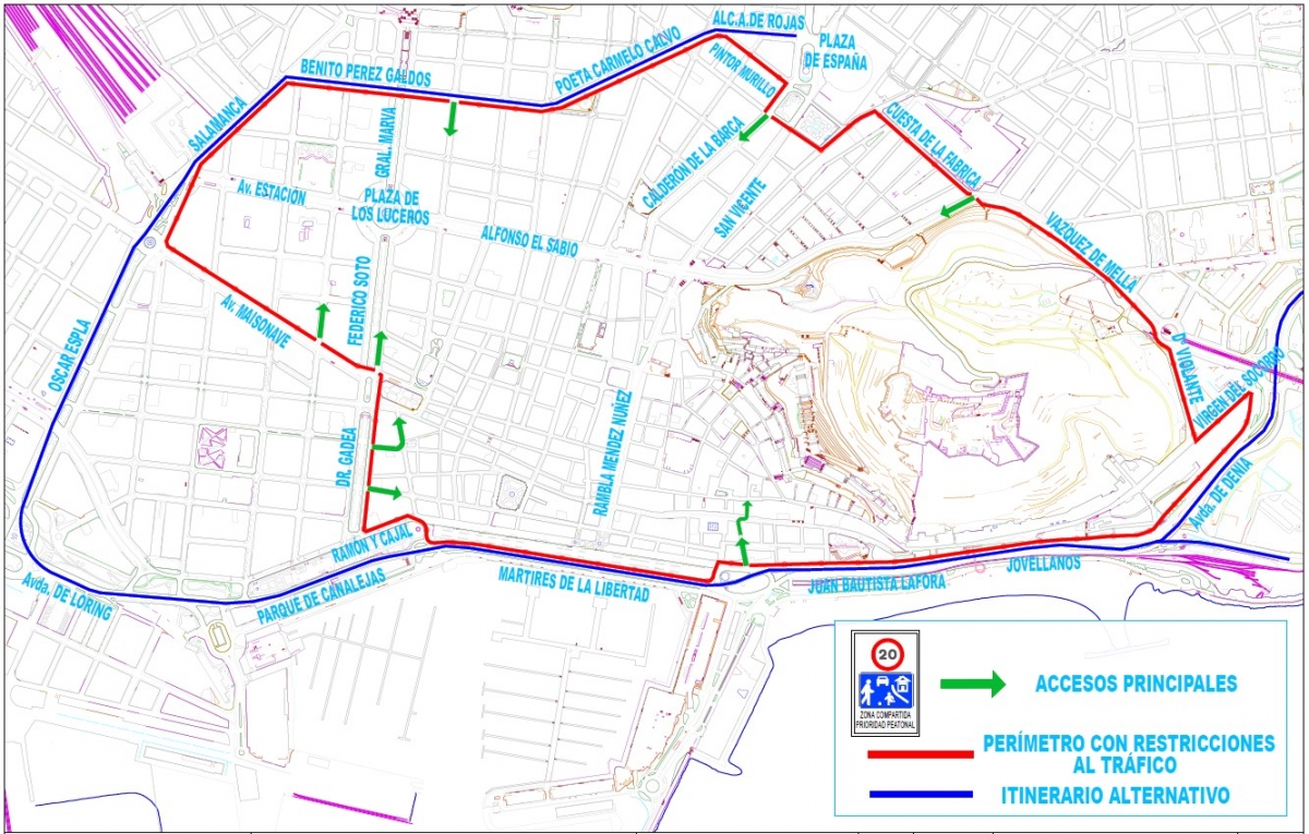 El plano de delimitación del circuito cerrado de Fogueres.
