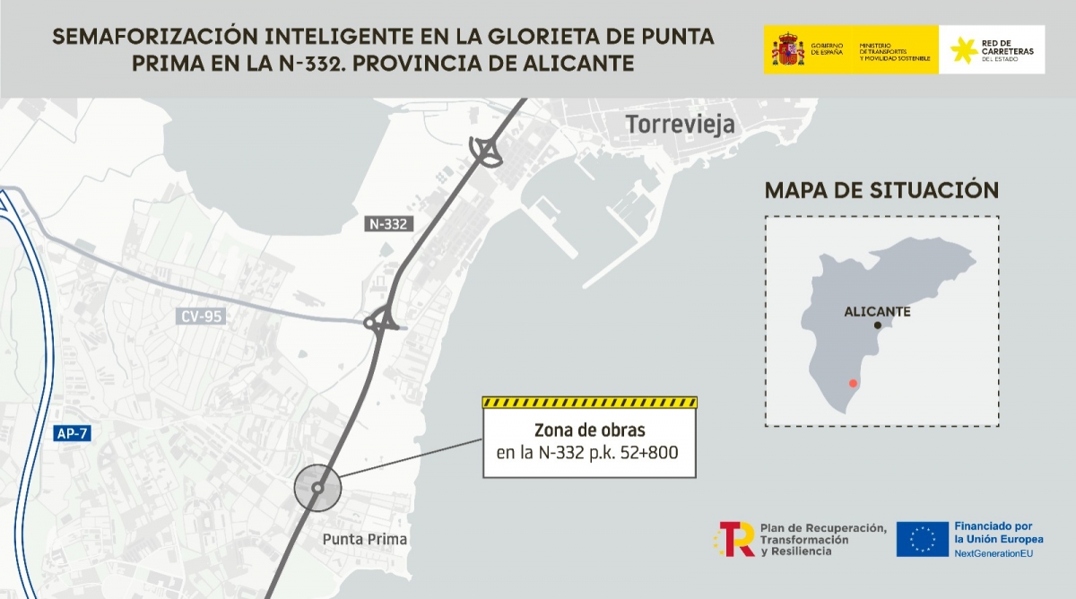 La glorieta de Punta Prima estrena un sistema pionero de semáforos inteligentes con IA para mejorar el tráfico en la N-332