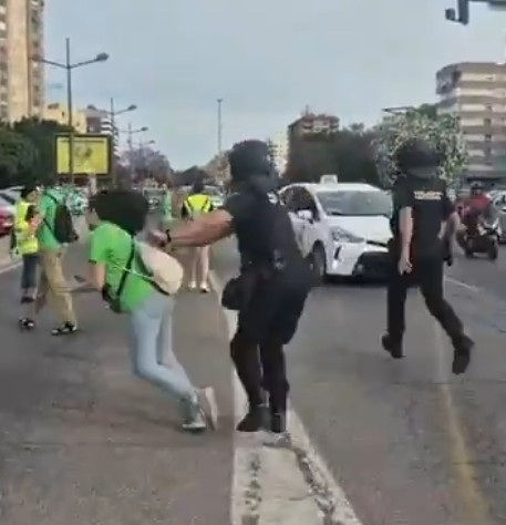 Agresión de un policía a una manifestante por la educación pública en València.