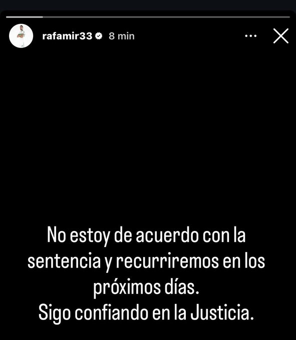 Reacción de Rafa Mir en Instagram tras trascender su condena - Foto: PLAZA Reacción de Rafa Mir en Instagram tras trascender su condena