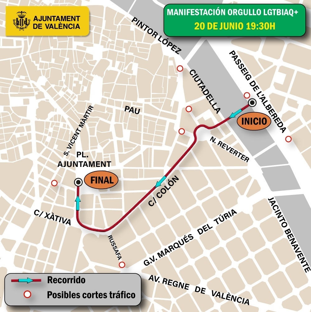 El Ayuntamiento de València prepara un dispositivo de tráfico para la manifestación del día del Orgullo