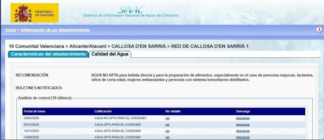 El PSOE de Callosa d'en Sarrià pedirá explicaciones al alcalde por el retraso en informar sobre un análisis que declaró el agua no apta para el consumo