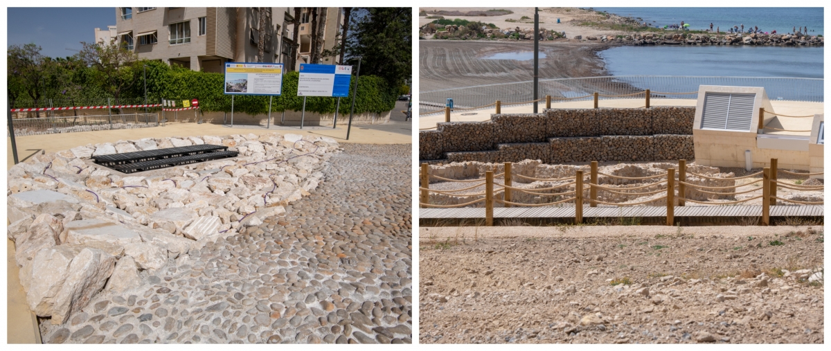 El colector y la zona arqueológica de la Playa de La Almadraba.
