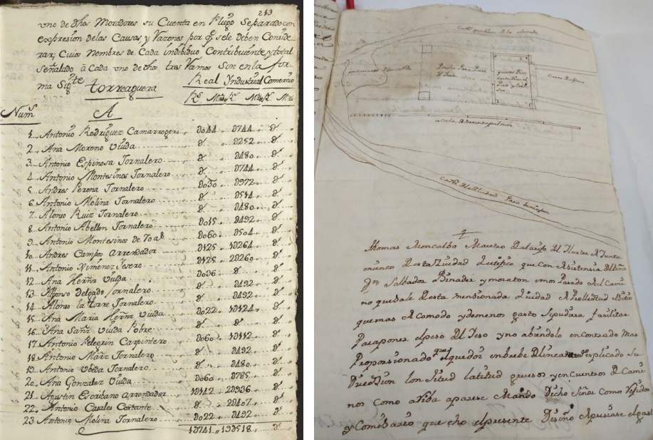 Documentos siglo XVIII, donde aparece el oficio de yesero y plano edif. peso del yeso Murcia.  