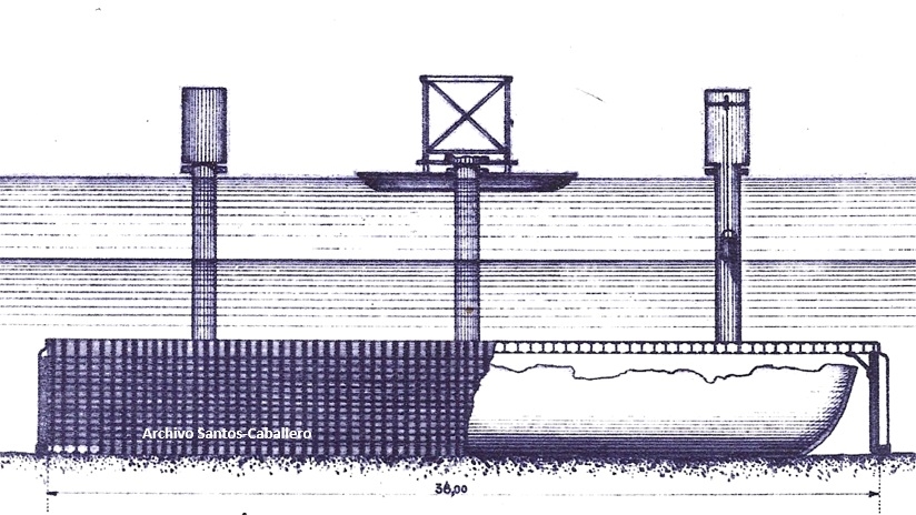 Diseño del cajón metálico de Moxó, alzado lateral, 1936. Archivo Santos-Caballero - Diseño del cajón metálico de Moxó, alzado lateral, 1936. Archivo Santos-Caballero