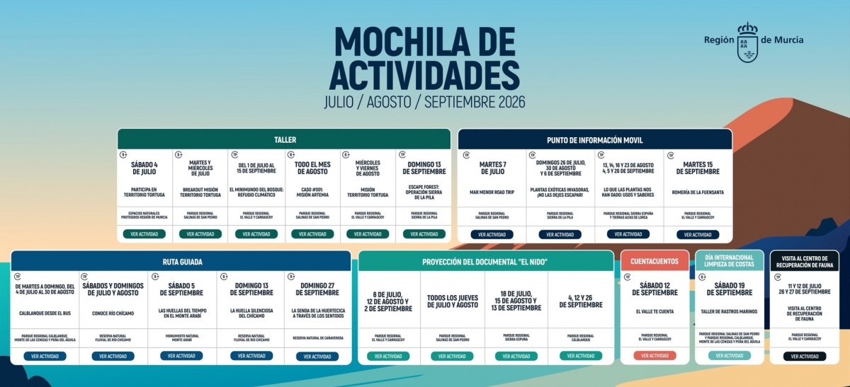 Calendario de verano de Mochila de actividades - Calendario de verano de Mochila de actividades