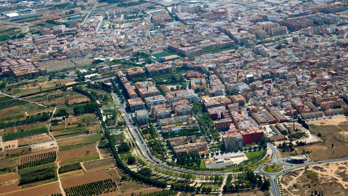 Vista aérea del cinturón verde de Aldaia.