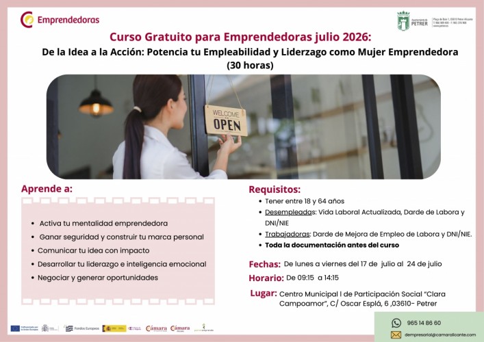 Petrer lanza un curso gratuito para fomentar el emprendimiento y el liderazgo femenino