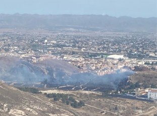 Tres helicópteros y las brigadas forestales se movilizan por un incendio junto al antiguo matadero de Lorca