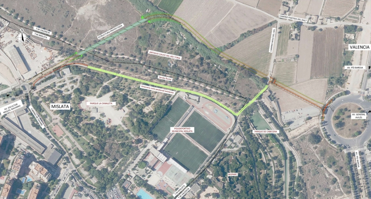Plano general de actuación del proyecto de conexión viaria entre Mislata y València.