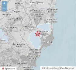 Un terremoto de magnitud 1,8 se deja sentir junto a Los Montesinos con epicentro en la Laguna Salada de Torrevieja