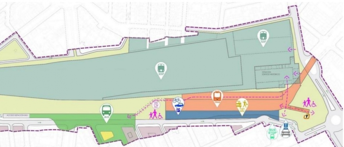 Plano de distribución de las estaciones en el plan del Parque Central de Alicante.