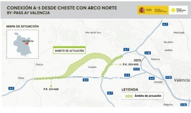 Transportes licita el proyecto para construir la conexión entre la A-3 en Cheste y el arco norte de la A-7