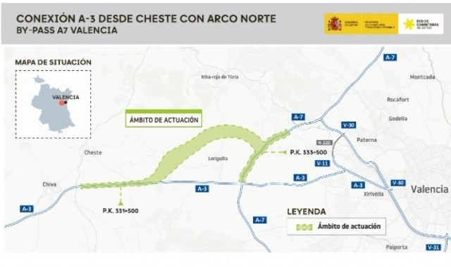 Transportes licita el proyecto para construir la conexión entre la A-3 en Cheste y el arco norte de la A-7