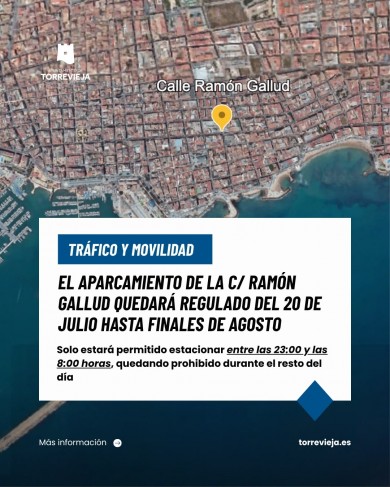 Torrevieja limitará el aparcamiento en un tramo de Ramón Gallud al horario nocturno hasta finales de agosto