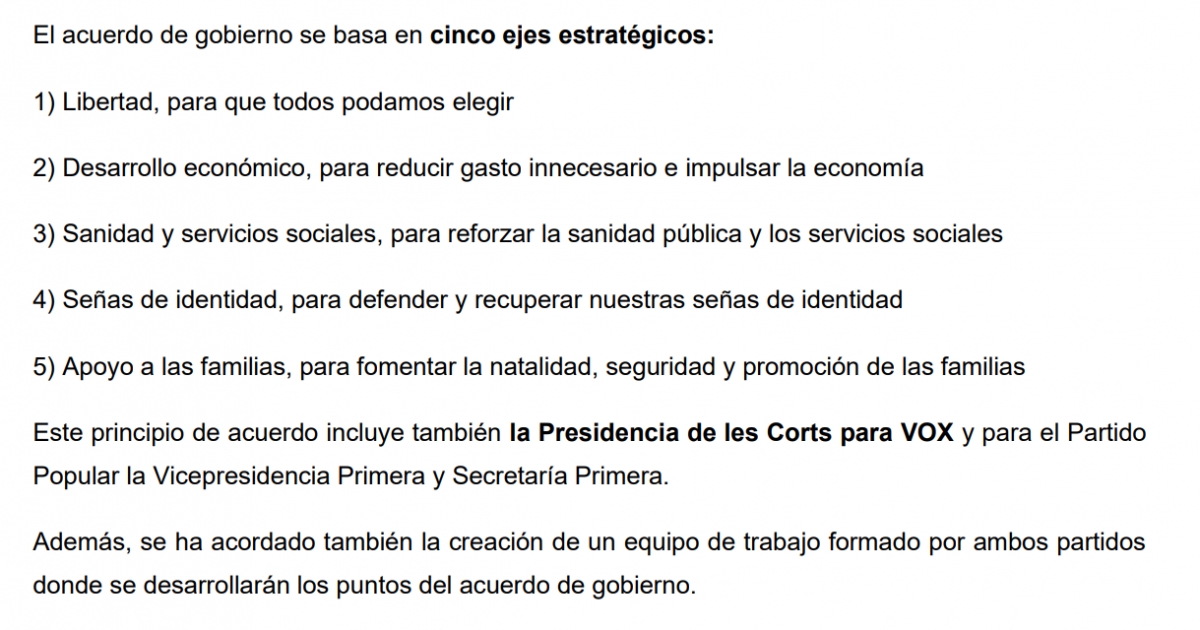 Acuerdo PP-Vox para la investidura de Carlos Mazón en 2023. - Acuerdo PP-Vox para la investidura de Carlos Mazón en 2023.