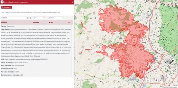 El Colegio de Registradores activa el portal de emergencia para afectados por el incendio de la Vall d'Uixó 