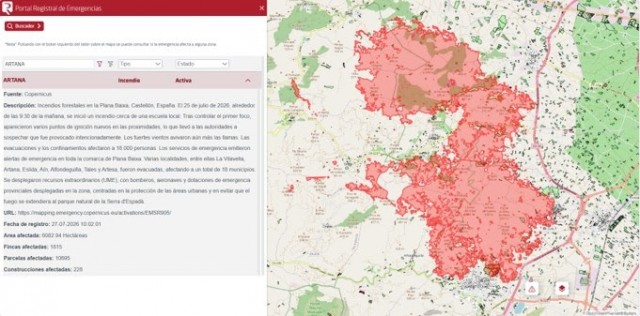 El Colegio de Registradores activa el portal de emergencia para afectados por el incendio de la Vall d'Uixó 
