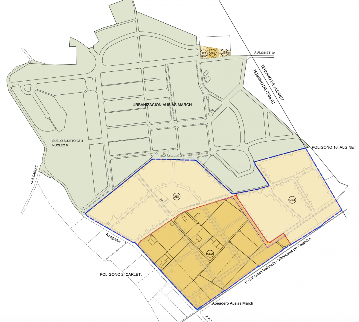 Plano de la unidad de ejecución 2 del Plan Parcial Ausiàs March II de Carlet.