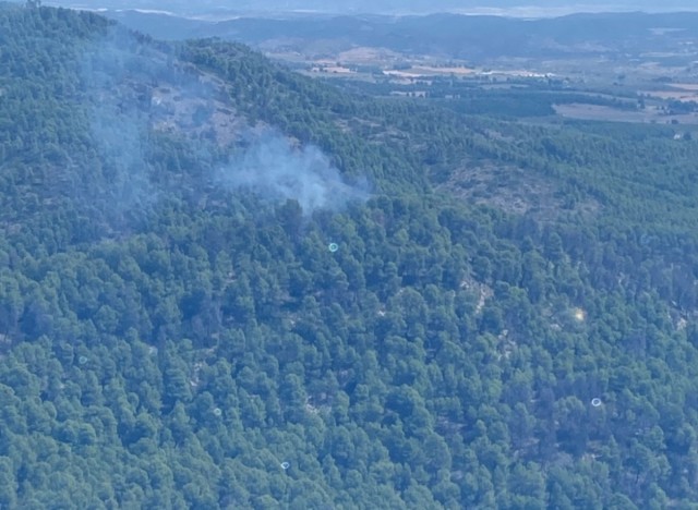 Los bomberos se despliegan en la Loma Portugales de Cehegín para apagar un incendio forestal